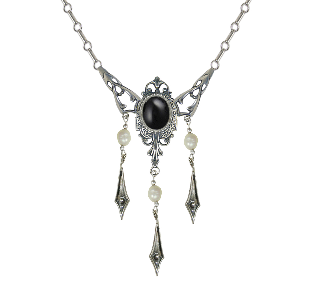 Sterling Silver Victorian Necklace With Black Onyx